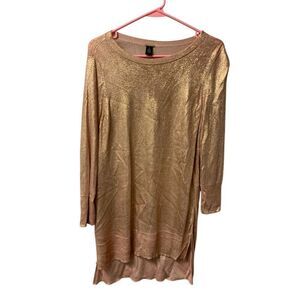 Chicos Size 1 Women's Rose Gold Metallic Tunic Long Sleeve Party